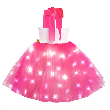 Girls Barbara Light-up Dress Pink Cowgirl LED Dress Iconic Movie Cosplay Costumes