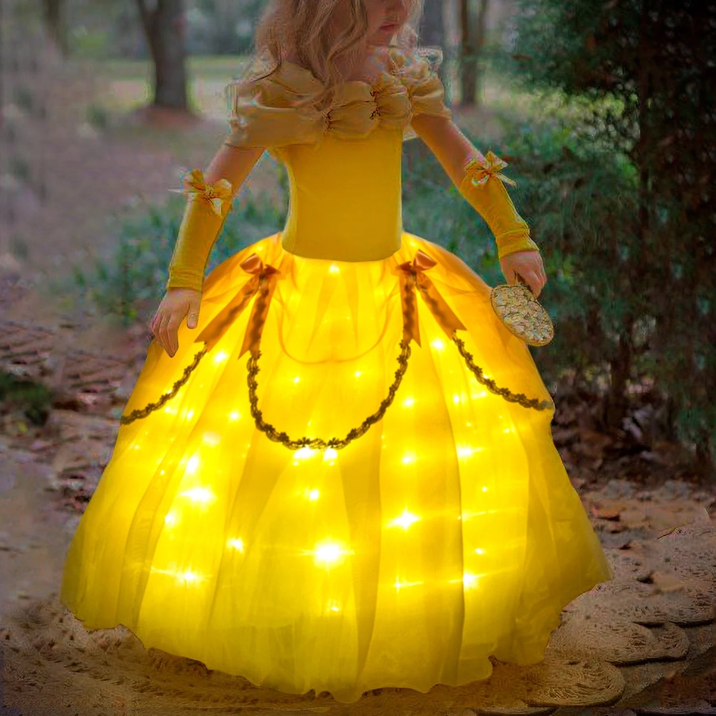 Kids Princess Belle Dress Light Up Dress Beauty Party Dress Girls Birthday Princess Dress