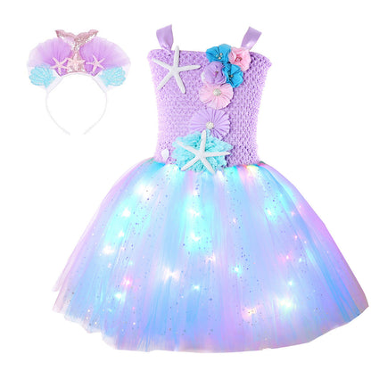 Girls Mermaid Tutu Dress Light Up Princess Dress Glowing Birthday Dress with Headband