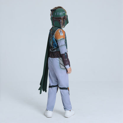 Kids Boba Bounty Hunters Costume Fett Mandalorian Armor Cosplay Outfit with Cape and Helmet for Boys