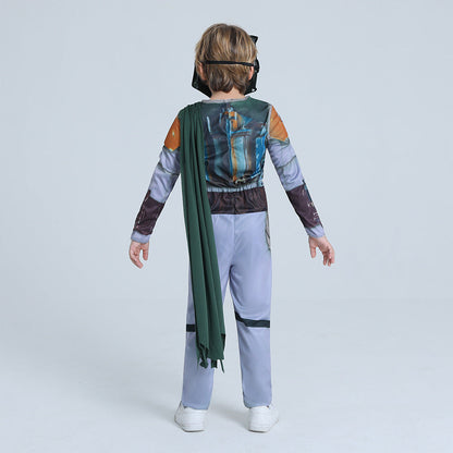 Kids Boba Bounty Hunters Costume Fett Mandalorian Armor Cosplay Outfit with Cape and Helmet for Boys