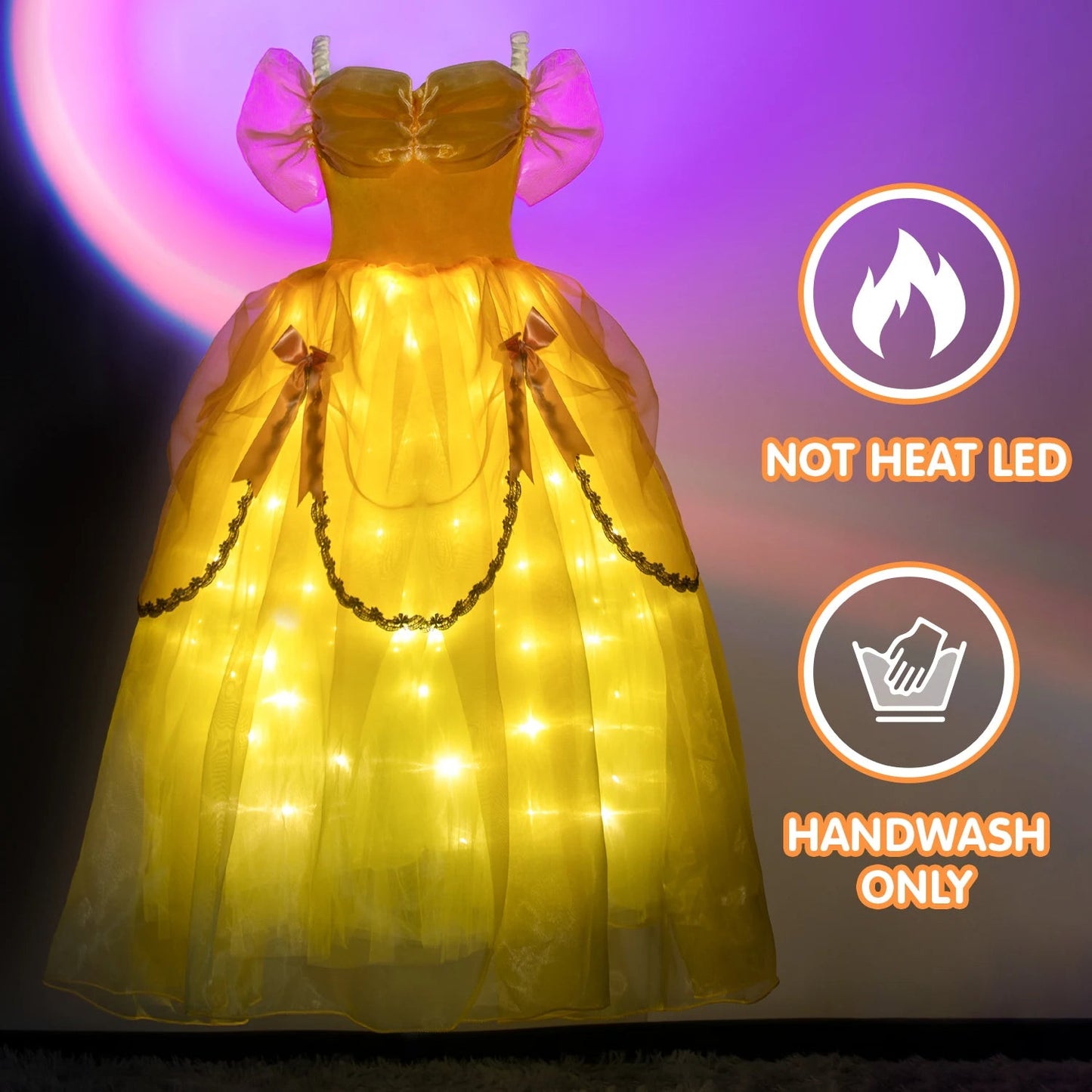 Kids Princess Belle Dress Light Up Dress Beauty Party Dress Girls Birthday Princess Dress