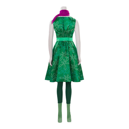 Inside Out Disgust Costume Green Sleeveless High Waist Dress Full Set Women Disgust Cosplay Outfit