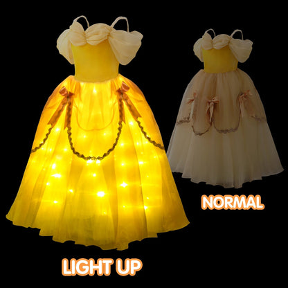 Kids Princess Belle Dress Light Up Dress Beauty Party Dress Girls Birthday Princess Dress