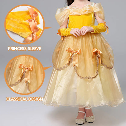 Kids Princess Belle Dress Light Up Dress Beauty Party Dress Girls Birthday Princess Dress