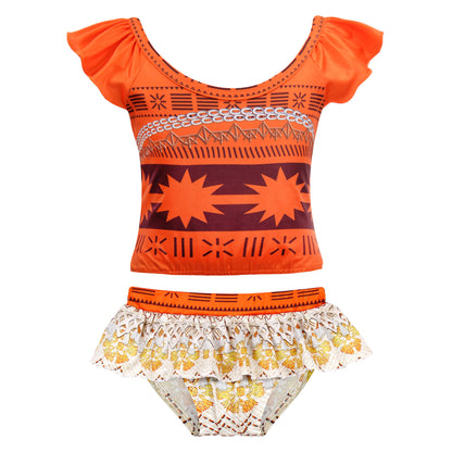 Kids Moana Swimsuits Beach Vacation Cosplay Costume Girl's Swim Top and Skirt Bottoms