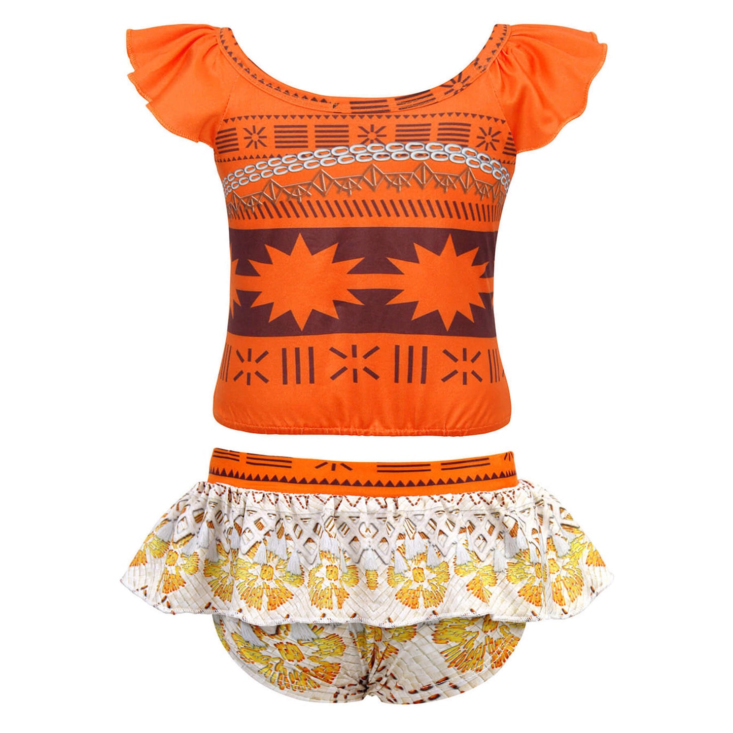 Kids Moana Swimsuits Beach Vacation Cosplay Costume Girl's Swim Top and Skirt Bottoms