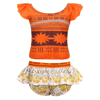 Kids Moana Swimsuits Beach Vacation Cosplay Costume Girl's Swim Top and Skirt Bottoms