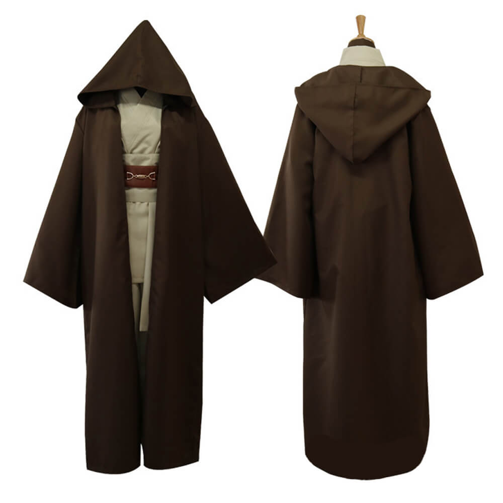 Obi-Wan Cotume Deluxe Kenobi Jedi Master Cosplay Costume Brown White Outfit Tunic Hooded Robe Full Set