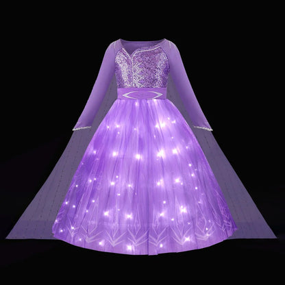 Anna Costume Kids Light Up Princess Dress Purple Sequined Birthday Dress Party Dress