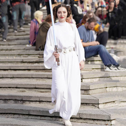 Princess Leia Costume Woman White Hooded Long Dress Movie Leia Organa Cosplay Outfit Set