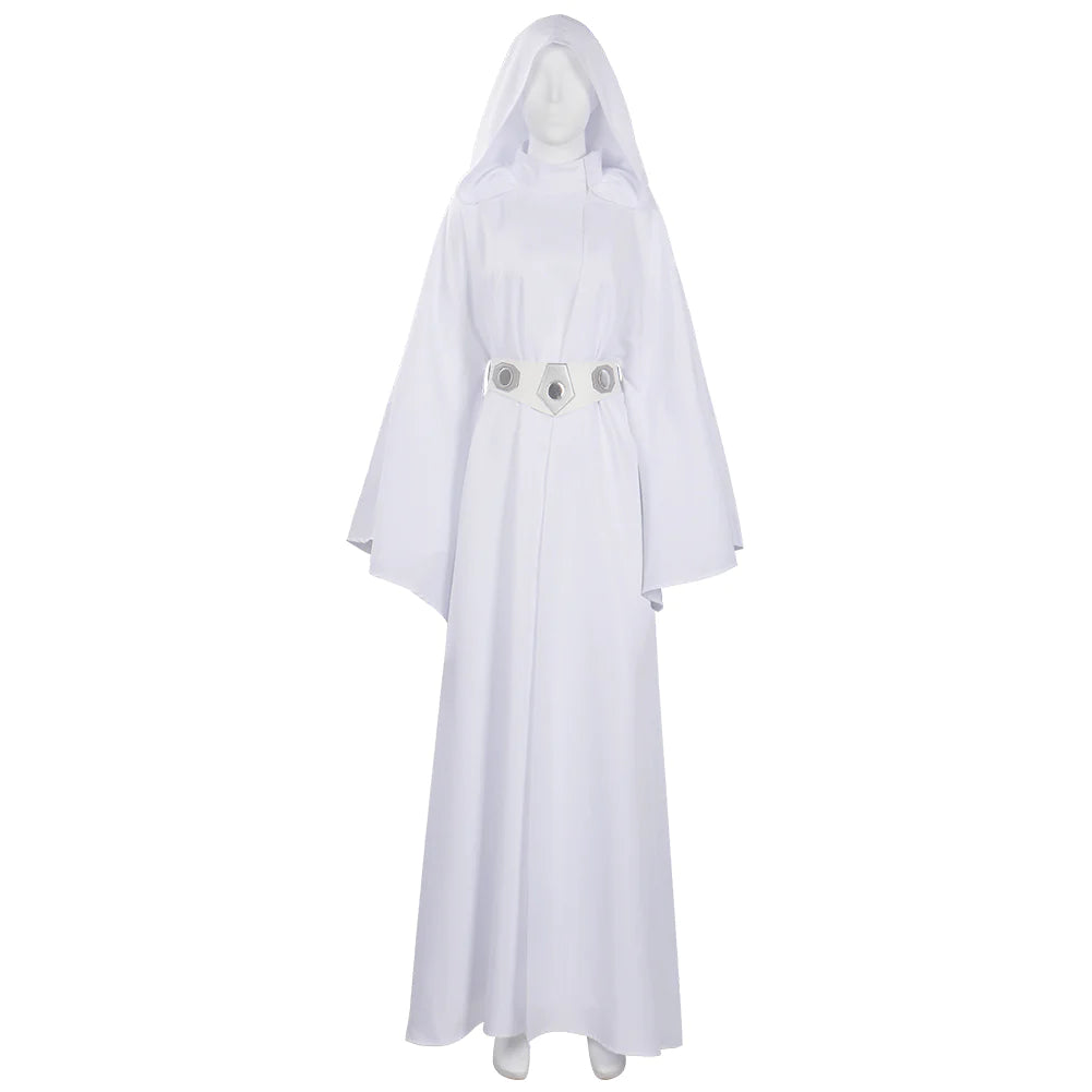 Princess Leia Costume Woman White Hooded Long Dress Movie Leia Organa Cosplay Outfit Set
