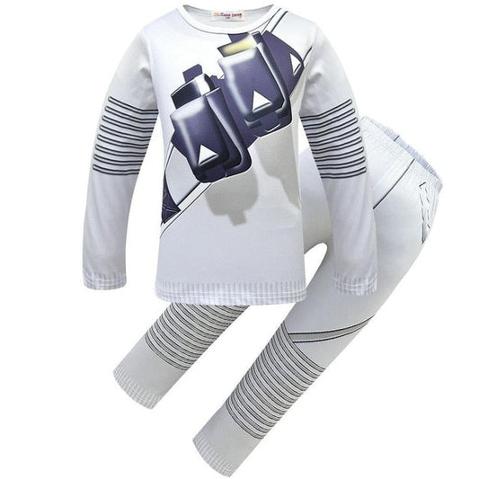 Kids Marshmallow Costume Unisex Long Sleeve Shirts and Pants Outfit Set with LED Helmet