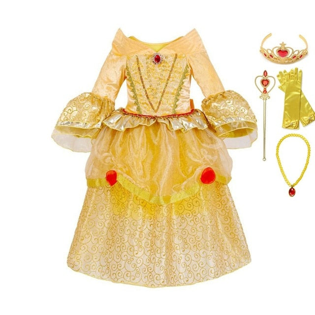 Classic Princess Belle Dress Cosplay Costume Halloween Party Dress Up