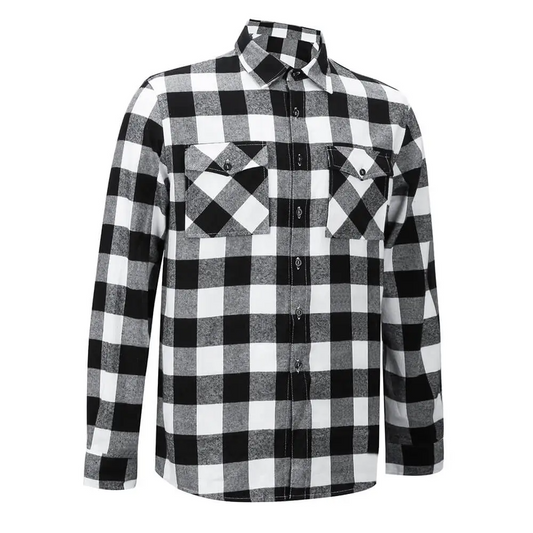 Men's Adam Maitland Costume Button Down Plaid Shirt Long Sleeve Black White Tops