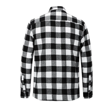 Men's Adam Maitland Costume Button Down Plaid Shirt Long Sleeve Black White Tops