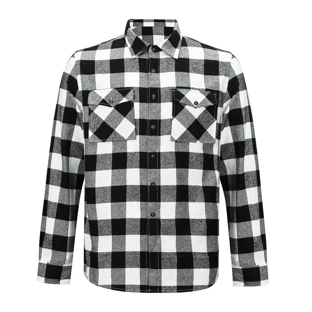 Men's Adam Maitland Costume Button Down Plaid Shirt Long Sleeve Black White Tops