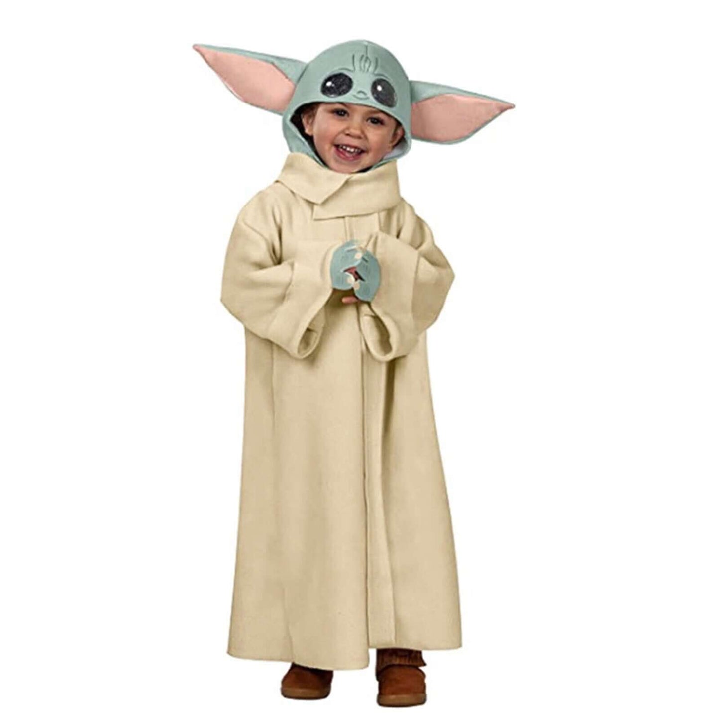 Baby Yoda Costume Kids Cosplay Coat with Headpiece attached Hand Covers