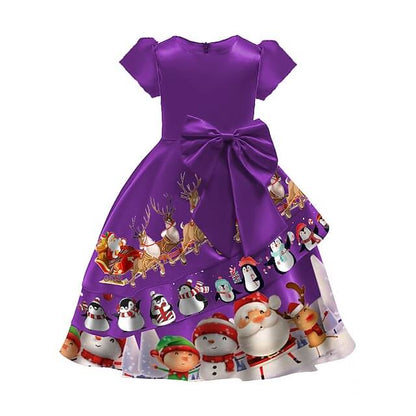 Christmas Party Dress Toddler Kids Short Sleeve Dress Santa Claus Elk Snowman Christmas Dress