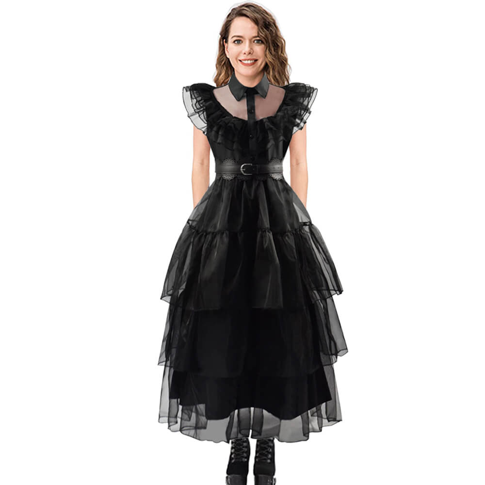 Wednesday Addams Dress Wednesday Costume Black Gothic Tulle Addams Cosplay Party Dress