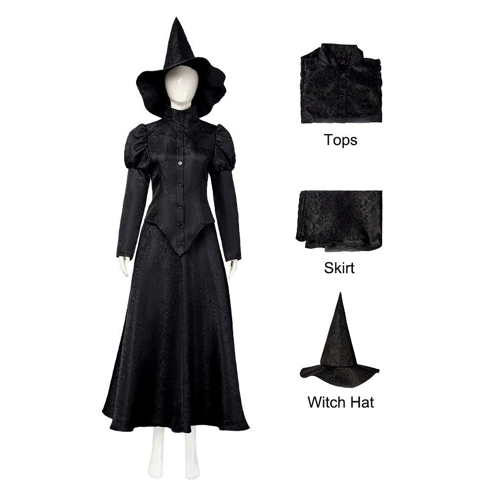 Adult Wicked the Witch Dress Women Elphaba Costume with Witch Hat for Halloween Cosplay