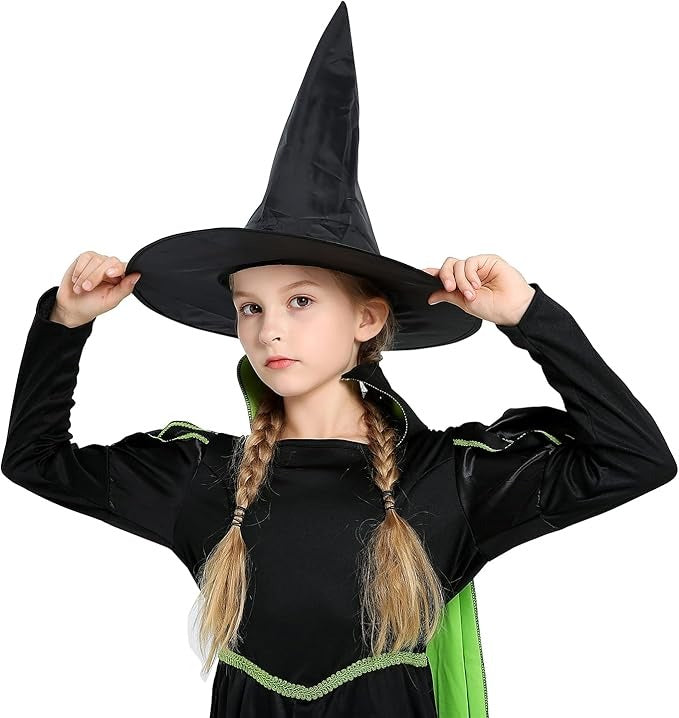 Kids Elphaba Costume Wicked of The West Witch Costume Black Dress with Gloves and Hat 3pcs Suit