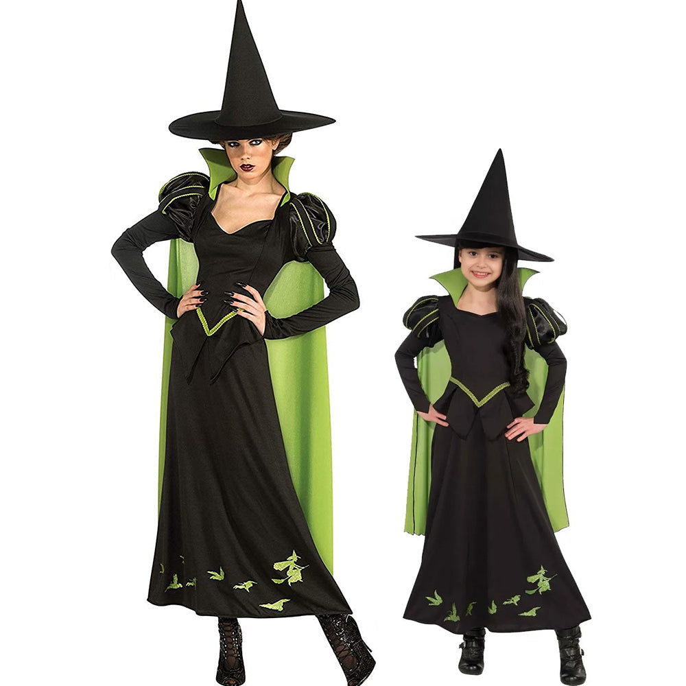 Wizard OZ Witch Costume Kids Adults Witch Dress Hat and Cape Suit for Halloween