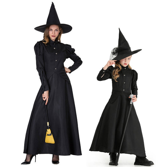 Kids Adult Wicked the Witch Costume Mommy and Me Halloween Cosplay Outfit with Witch Hat