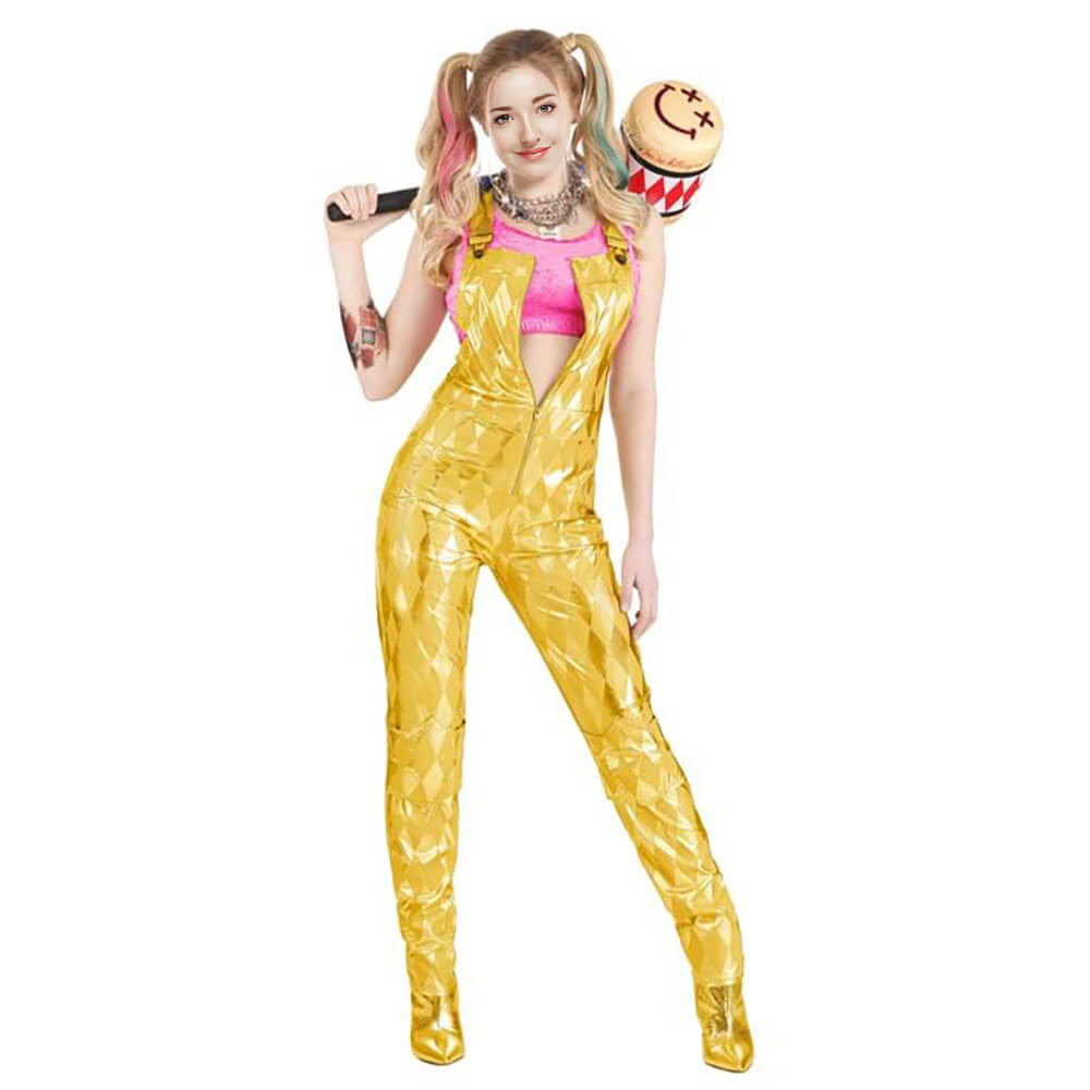 Female Harley Costume Harley Joker Gold Overalls with Vest for Women Halloween Cosplay