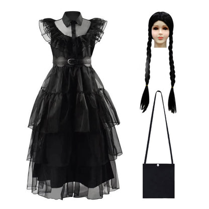 Wednesday Addams Dress Wednesday Costume Black Gothic Tulle Addams Cosplay Party Dress