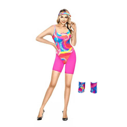 80s Workout Costume Pink Cosplay Clothes with Visor Kids and Adults Roller Blade Costume