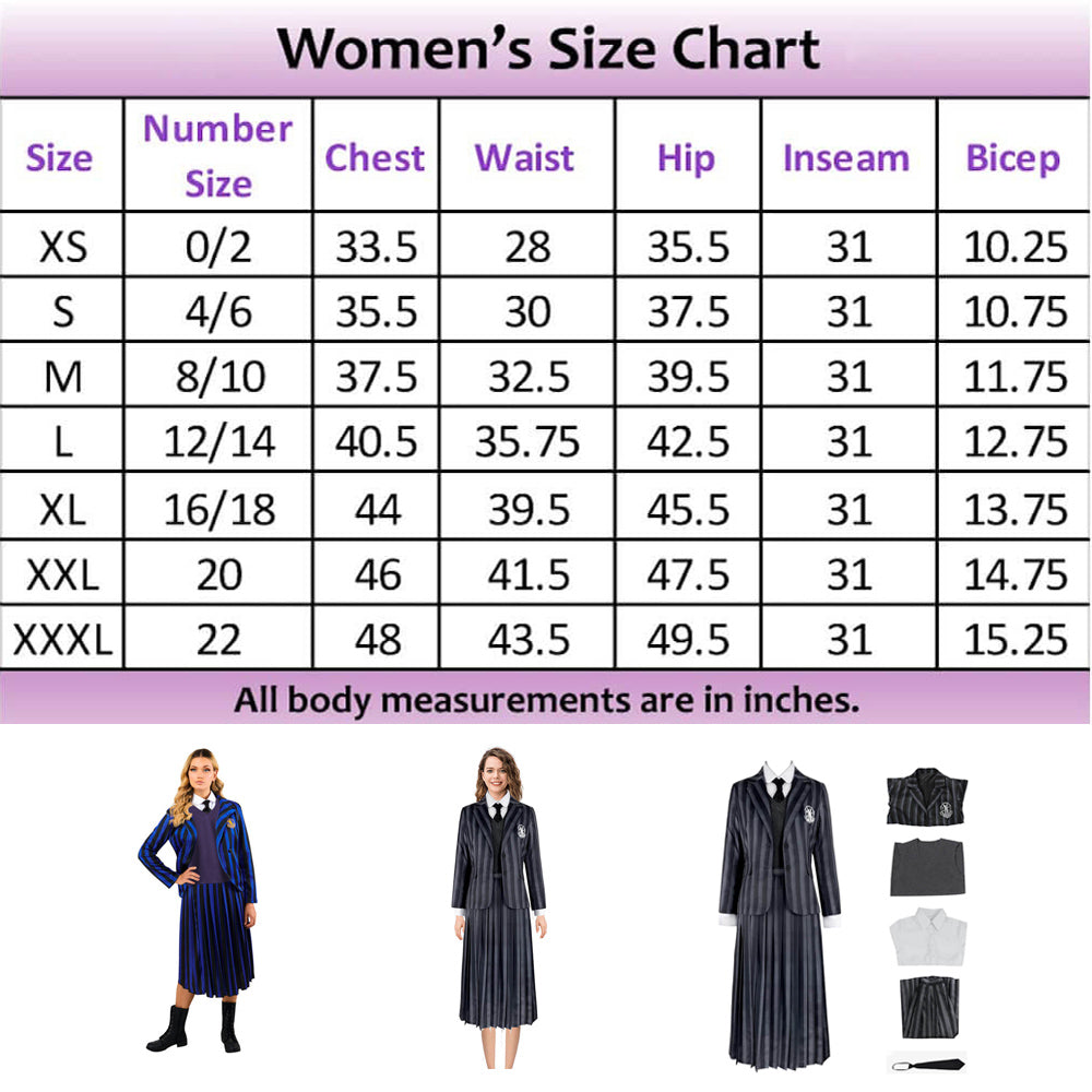 Wednesday Addams School Uniform Nevermore School Dress 5pcs Suit Wednesday Addams Costume for Kids Adult