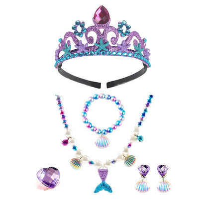 Kids Mermaid Ariel Pink Dress Mermaid Tail Wig Headband Accessories Girls Princess Full Set Costume