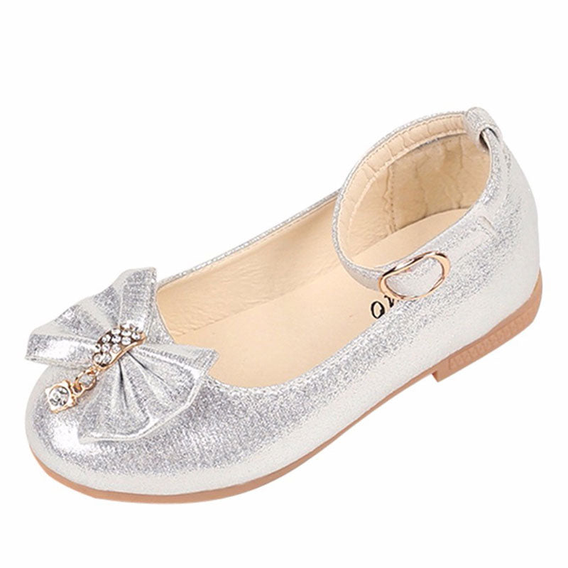 Girls Leather Princess Shoes Bowknot Pearl Diamond Kids Dance Shoes