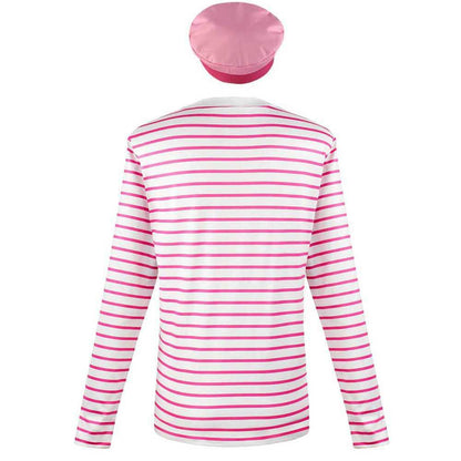 Women and Men Nautical Shirt Couple's Pink Striped Shirt with Sailor Cap Halloween Costume