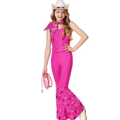 Kids Cowgirl Outfit Hot Pink Vest and Flare Pants Suit Kids Western Cowgirl Halloween Costume