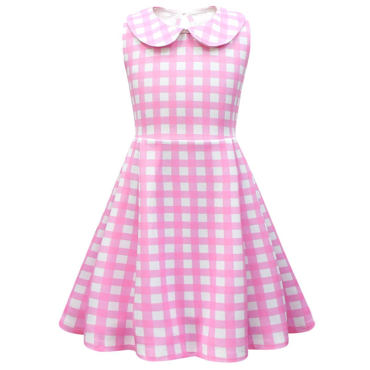 Kids Pink Plaid Dress Sleeveless Party Outfit with Accessories Girls Halloween Cosplay Costume