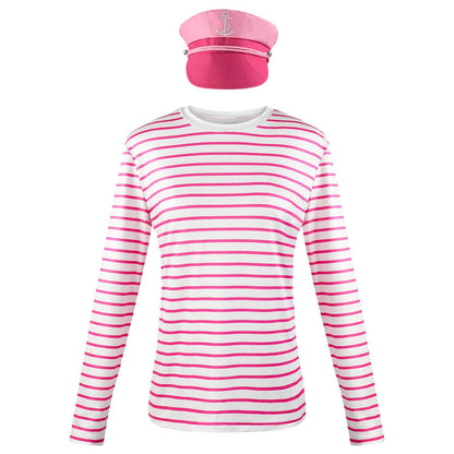 Women and Men Nautical Shirt Couple's Pink Striped Shirt with Sailor Cap Halloween Costume