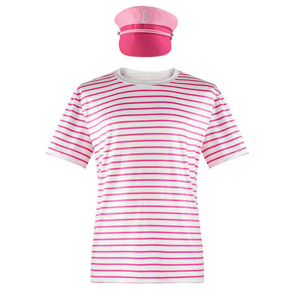 Women and Men Nautical Shirt Couple's Pink Striped Shirt with Sailor Cap Halloween Costume