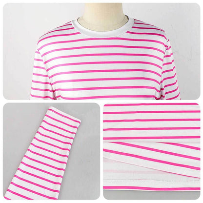 Women and Men Nautical Shirt Couple's Pink Striped Shirt with Sailor Cap Halloween Costume