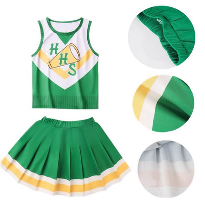 Girls Youth Hawkins Cheerleaders Costume Pom Poms Strange ST4 Green Uniform for Cosplay