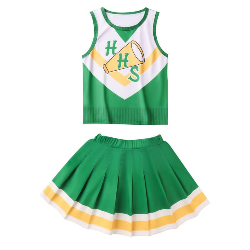 Girls Youth Hawkins Cheerleaders Costume Pom Poms Strange ST4 Green Uniform for Cosplay