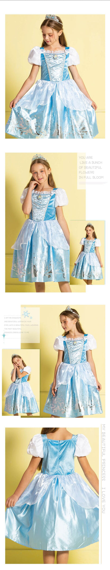 Girls Costume Dresses Birthday Party Outfit Princess Cosplay Role Pretend Knee-Length Dress