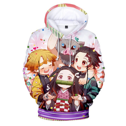 Kids 3D Anime Printing Hoodies Nezuko Shinobu Tanjiro Zenitsu Giyu Cosplay Sweatshirts