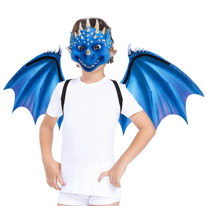 Kids Dragon Wings T-rex PU Mask Set Dinosaur Cosplay Costume Props for Halloween Dress Up