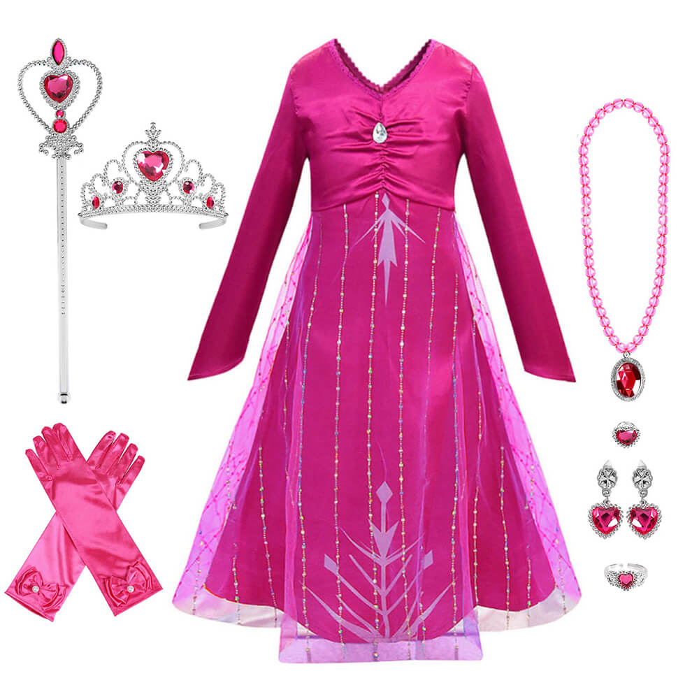 Hot Pink Princess Elsa Dress Girls Cosplay Halloween Costume