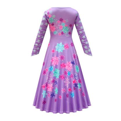 Flower Princess Isabela Costume Girls Mardrigal Magic Cosplay Dress with Bag and Cloak