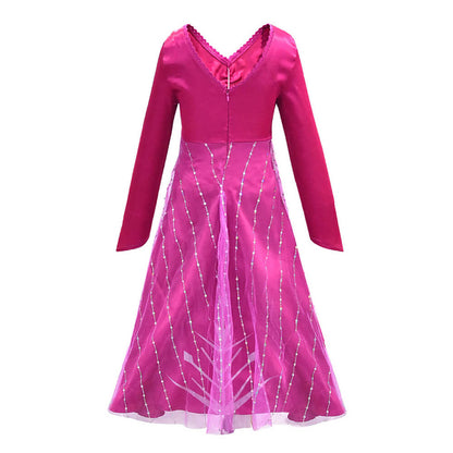 Hot Pink Princess Elsa Dress Girls Cosplay Halloween Costume