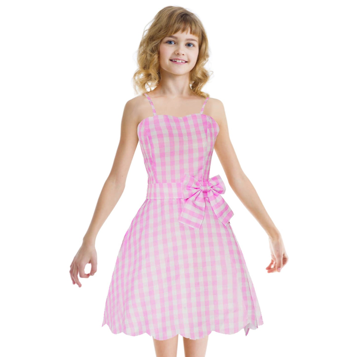 Pink Plaid Dress with Jewelry 2023 Live Action Cosplay Dress Up for Girls and Adults