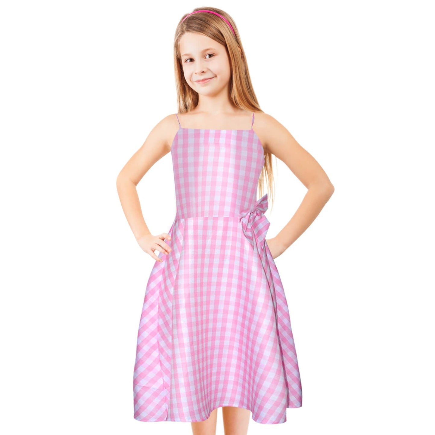 Pink Plaid Dress with Jewelry 2023 Live Action Cosplay Dress Up for Girls and Adults